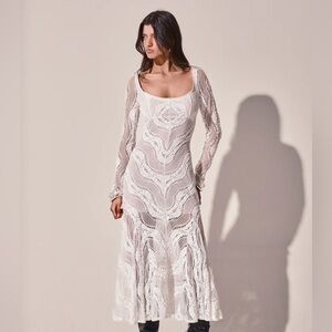 Charo Ruiz White Long Sleeve Lace Dress